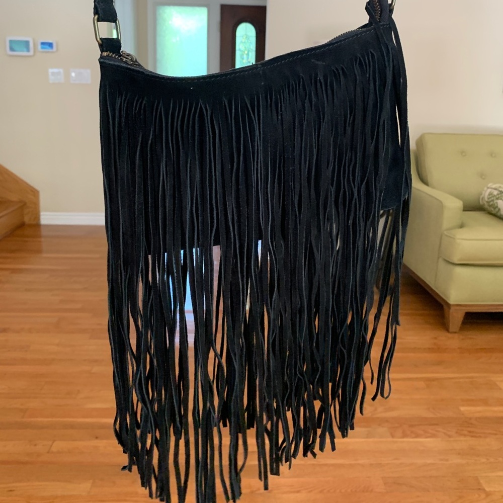 ZARA Black suede fringe purse!